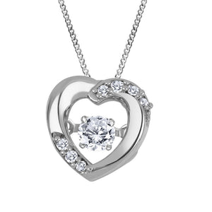 14k White Gold Heart Necklace with Canadian Dancing Diamond TDW: 0.11ct
