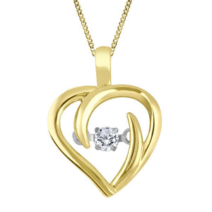 14K Yellow Gold Dancing Heart Necklace, 0.06ct I1 G – I