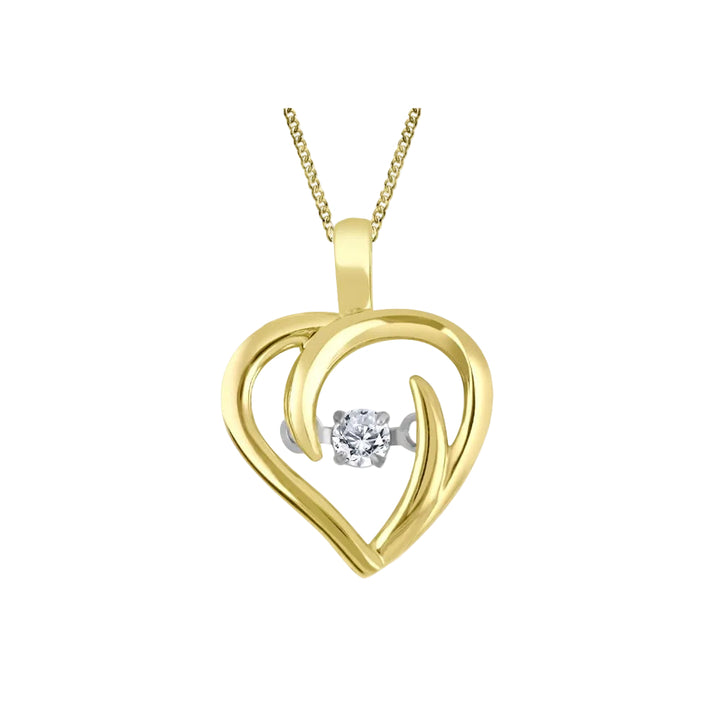 14K Yellow Gold Dancing Heart Necklace, TWD:0.06ct I1 G-I