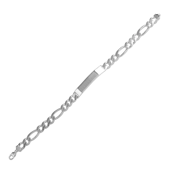 925 Sterling Silver Engravable ID Super Flat Figaro Bracelet