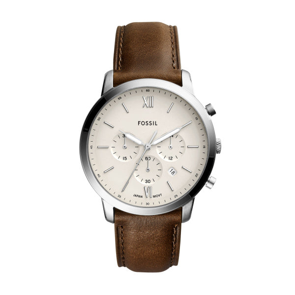 Fossil Neutra Chronograph Cream Dial Brown Leather Watch 44mm FS5380
