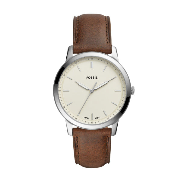 Fossil Minimalist Cream Dial Brown Leather Watch 44mm FS5439