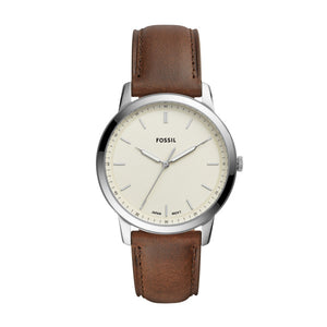 Fossil Minimalist Cream Dial Brown Leather Watch 44mm FS5439