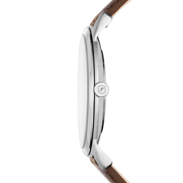 Fossil Minimalist Cream Dial Brown Leather Watch 44mm FS5439