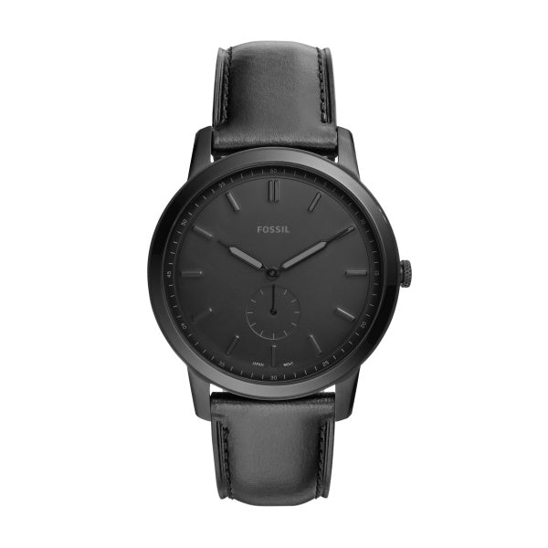 Fossil Minimalist Black Stainless Steel Leather Watch 44mm FS5447