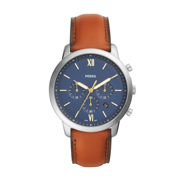 Fossil Neutra Chronograph Blue Dial Brown Leather Watch 44mm FS5453