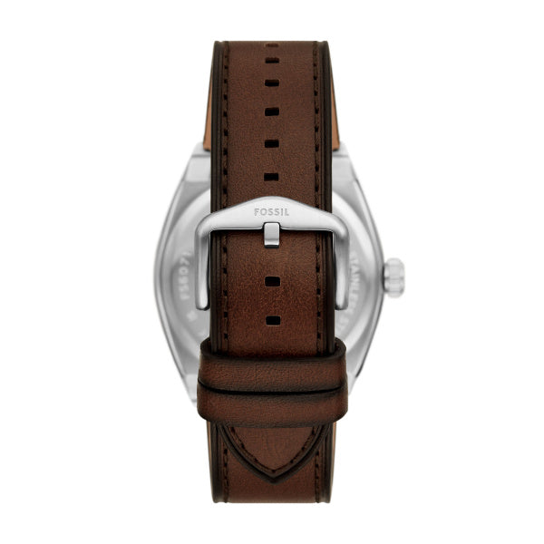 Fossil Everett Silver-Tone Brown Leather Watch Cream Dial 42mm FS6071 – caseback and buckle