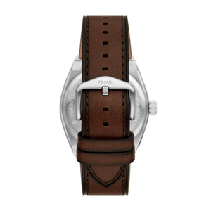Fossil Everett Silver-Tone Brown Leather Watch Cream Dial 42mm FS6071 – caseback and buckle