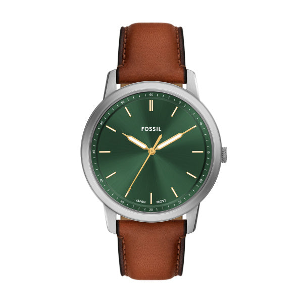 Fossil Minimalist Stainless Steel Green Dial Leather Watch 44mm FS6094