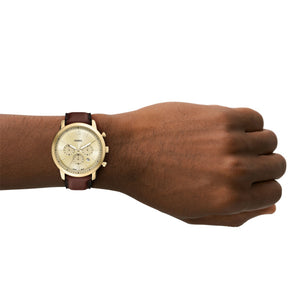 Fossil Neutra Chronograph Gold-Tone Brown Leather Watch 44mm FS6113