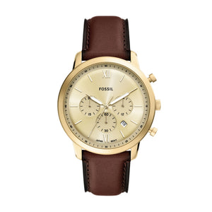 Fossil Neutra Chronograph Gold-Tone Brown Leather Watch 44mm FS6113