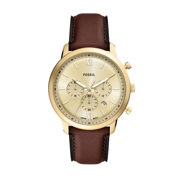 Fossil Neutra Chronograph Gold-Tone Brown Leather Watch 44mm FS6113