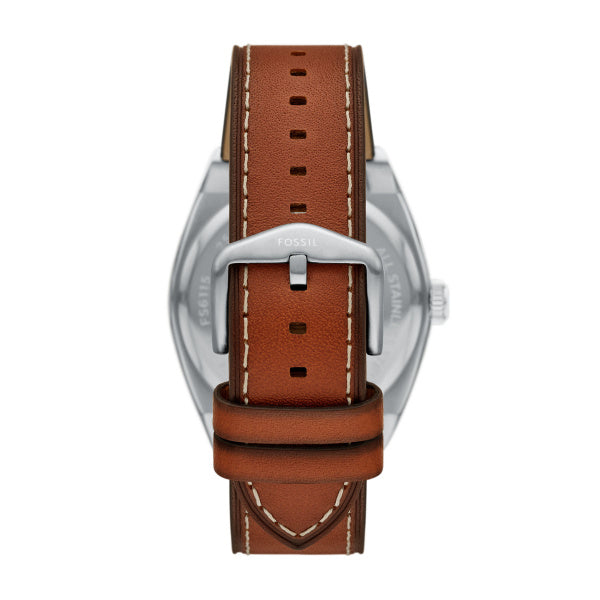 Fossil Everett Silver-Tone Brown Leather Watch Blue Dial 42mm FS6115