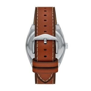 Fossil Everett Silver-Tone Brown Leather Watch Blue Dial 42mm FS6115