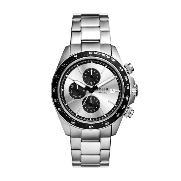 Fossil Autocross Silver-Tone Bracelet Watch Silver Dial 42mm FS6124