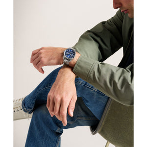 Fossil Pearson Silver-Tone Bracelet Watch Blue Dial 42mm FS6134