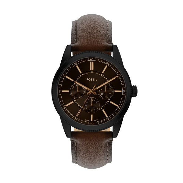 Fossil Pearson Multifunction Black Brown Leather Watch 42mm FS6138 – front view