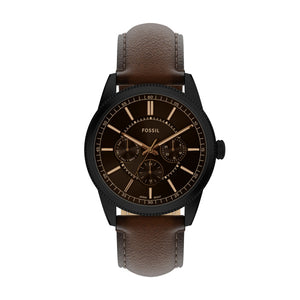 Fossil Pearson Multifunction Black Brown Leather Watch 42mm FS6138 – front view