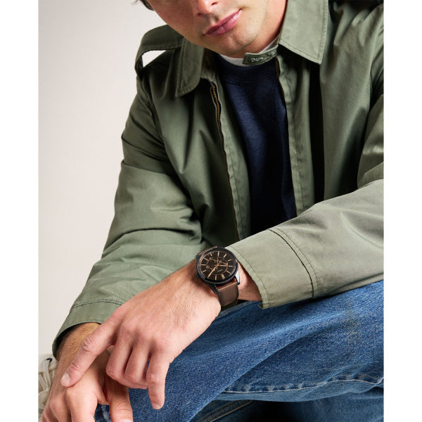 Fossil Pearson Multifunction Black Brown Leather Watch 42mm FS6138 – on wrist