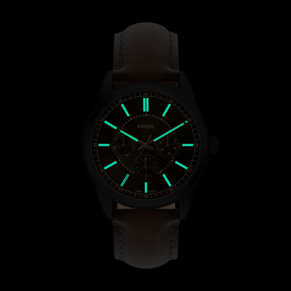 Fossil Pearson Multifunction Black Brown Leather Watch 42mm FS6138 – side profile with crown
