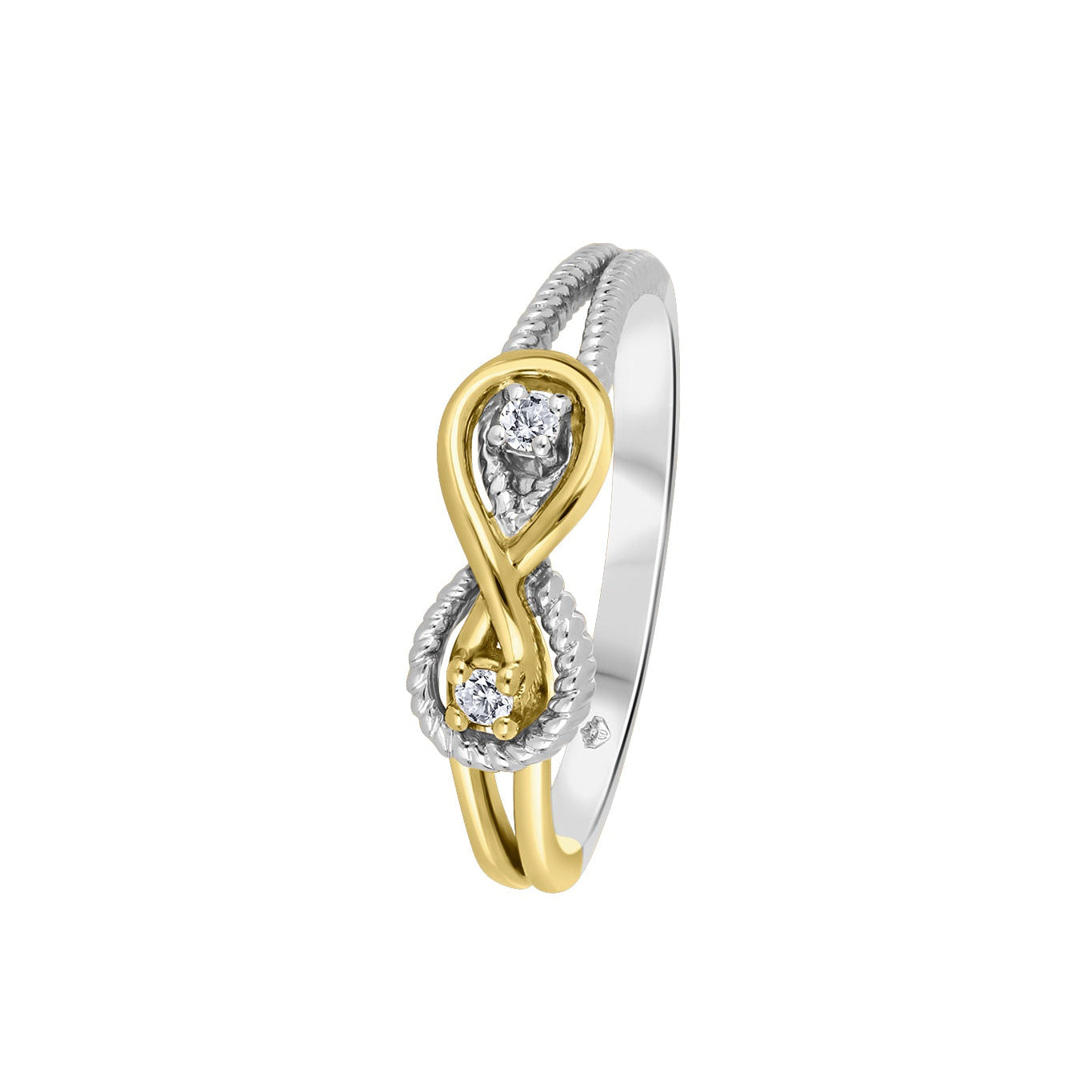 14K Two Tones Gold  Infinity Ring with Fire and Ice Canadian Diamond TDW:0.05ct