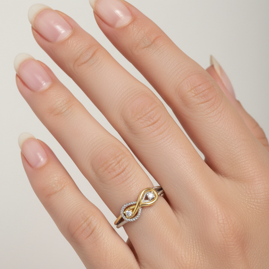 14K Two Tones Gold  Infinity Ring with Fire and Ice Canadian Diamond TDW:0.05ct