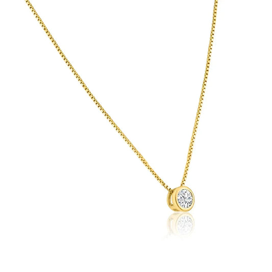 Sterling Silver Gold Plated Round Solitaire Necklace