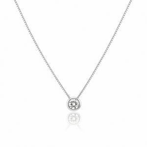 925 Sterling Silver Clear CZ Rhodium Plated Round Solitaire CZ Necklace