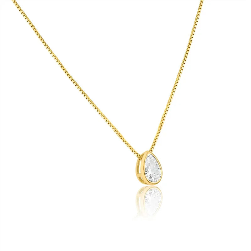 Gold Plated Teardrop Clear CZ Pendant Necklace