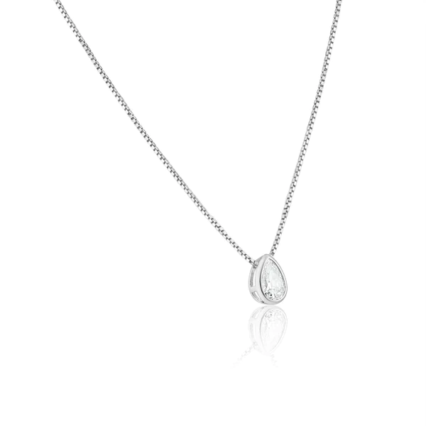 Rhodium Plated Silver Teardrop Necklace