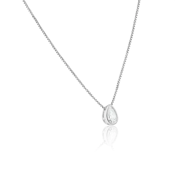 Rhodium-Plated Silver Teardrop Necklace
