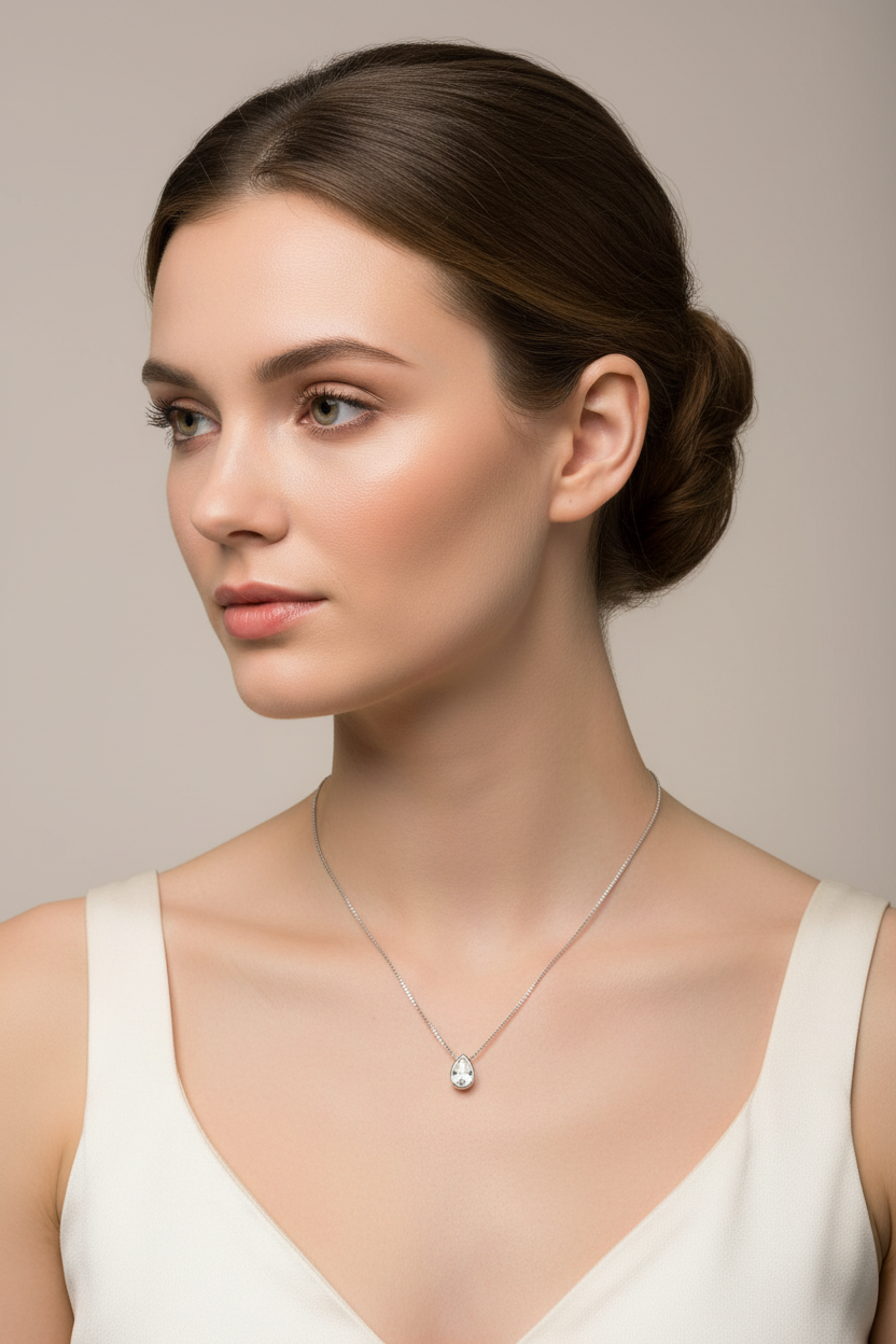 Rhodium Plated Silver Teardrop Necklace