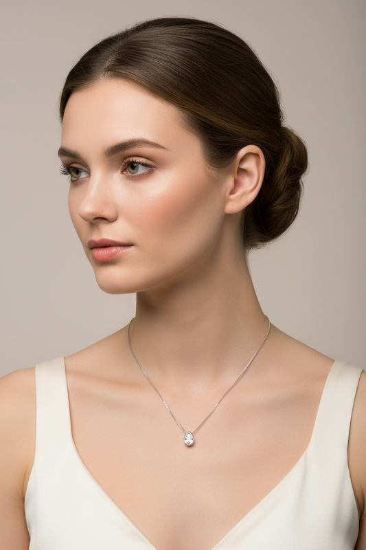 Rhodium Plated Silver Teardrop Necklace