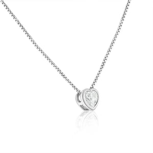 Rhodium-Plated Heart Clear CZ Solitaire Necklace