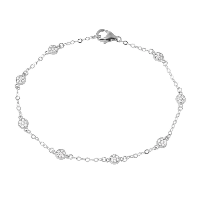 Sterling Silver Rhodium Plated Small Round Floral CZ Bracelet