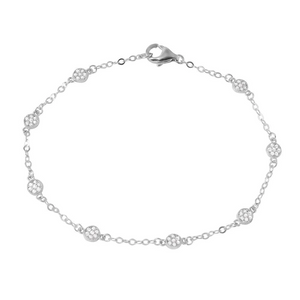 Sterling Silver Rhodium Plated Small Round Floral CZ Bracelet