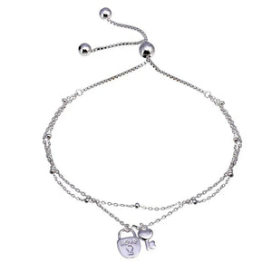 Sterling Silver Rhodium-Plated Sterling Silver Layered Lock and Key Chain Lariat Bracelet