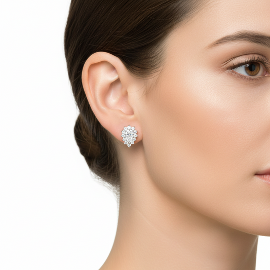 Silver 925 Rhodium Plated CZ Teardrop Stud Earrings