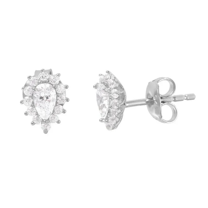 Silver 925 Rhodium-Plated CZ Teardrop Stud Earrings