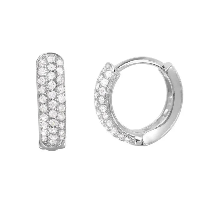 Silver 925 Rhodium Plated CZ huggie hoop Earrings
