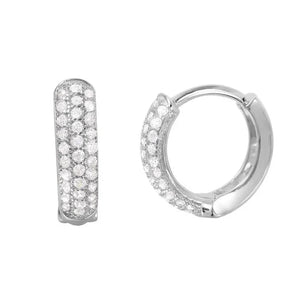 Silver 925 Rhodium Plated CZ huggie hoop Earrings