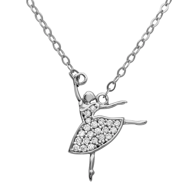 Silver Rhodium-Plated Ballerina CZ Necklace
