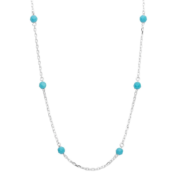 Silver Rhodium Plated Blue Beaded Necklace