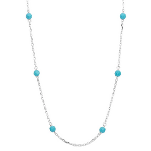 Silver Rhodium Plated Blue Beaded Necklace