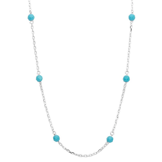 Silver Rhodium Plated Blue Beaded Necklace