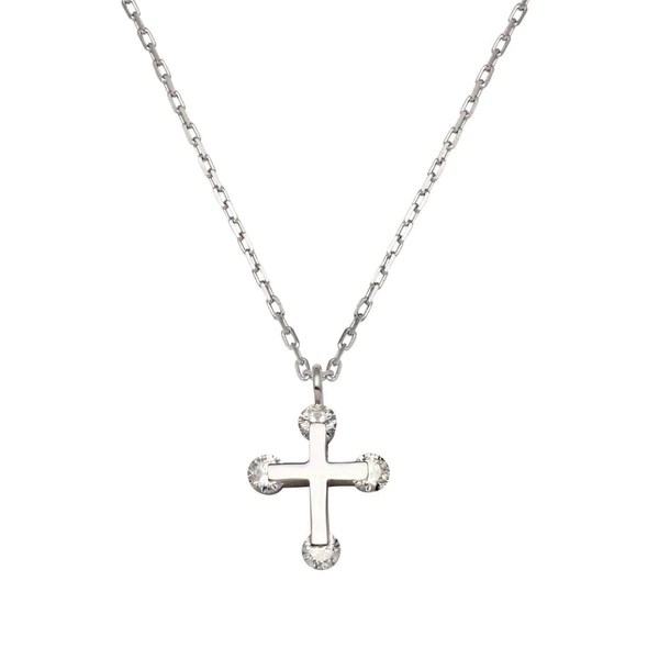 Silver Rhodium Plated Mini Cross Necklace with CZ
