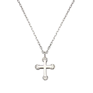 Silver Rhodium Plated Mini Cross Necklace with CZ