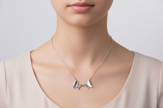Silver Rhodium Plated Double Butterfly Necklace