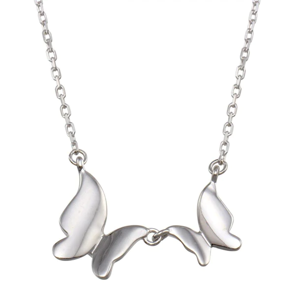 Silver Rhodium-Plated Double Butterfly Necklace