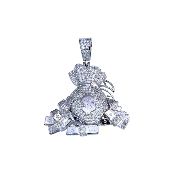 Silver Rhodium Plated Cash Bag Pendant